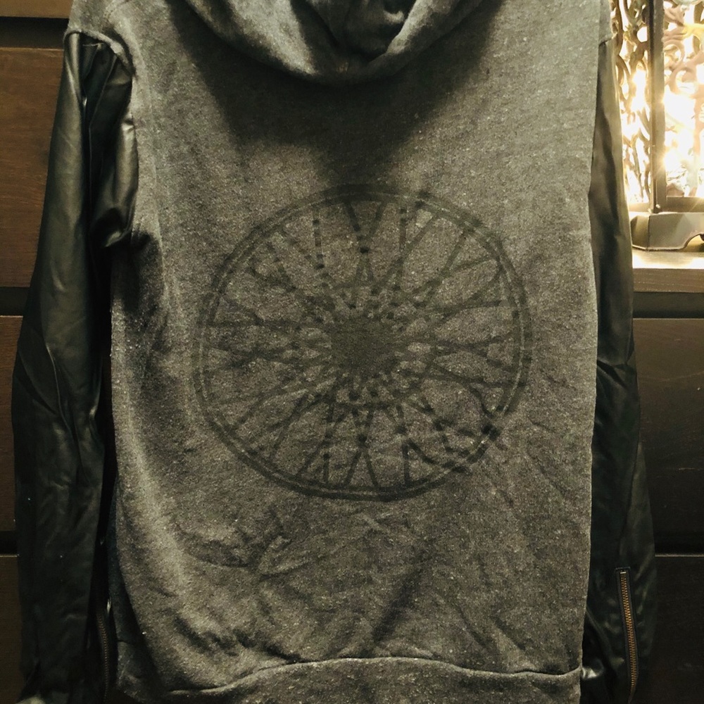 SoulCycle Leather Sleeve Hoodie SMALL